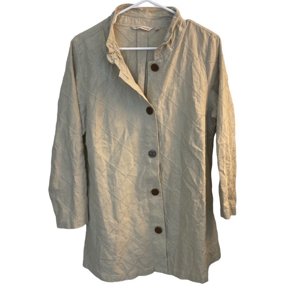 Soft Surroundings Jacket Womens M‎ Tan Diamond Quilted Embroidered Button Front
